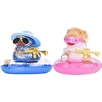 2Pcs Car Rubber Duck Dashboard Decoration Colorful Duck Car Ornaments with Special Props Mini Swim Ring Sunglasses Cowboy or Sun Hat