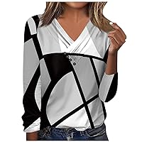 2023 Plus Size Christmas Shirts for Women Fashion V Neck Button Tees Long Sleeve Loose Fit Blouse Fall Fashion