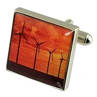 Wind Turbines Energy Solid Sterling Silver 925 Cufflinks with Optional Engraved Message Box