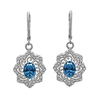 Multi Choice Round Shape Gemstone 925 Sterling Silver Party Wear Solitaire Floral Accents Earrings (swiss-blue-topaz)