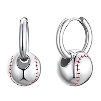 FindChic Sports Football/Basketball/Volleyball/Rugby/Baseball Dangle Earrings for Women Men Stainless Steel/18K Gold Plated/Black Sportsfan Ear Studs Small Hoops, with Gift Box