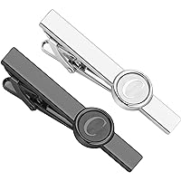 AMITER Mens Tie Clip with 26 Letters, Skinny Necktie Bar for Men Business Wedding Anniversary - Black & Silver