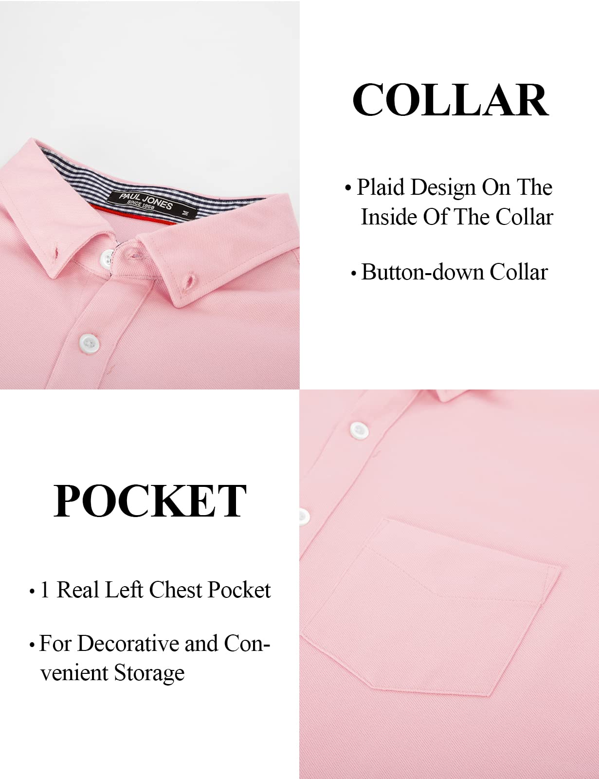 PJ PAUL JONES Men's Short Sleeve Oxford Shirt Slim Fit Button Down Shirts with Chest Pocket