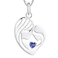 YL Mother and Daughter Necklace 925 Sterling Silver Heart 12 Birthstone Cubic Zirconia Pendant Necklace Gifts for Mum Women, 45-48 CM