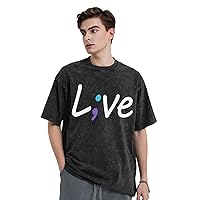Suicide Prevention Awareness Live Love Semicolon Mens Short Sleeve T-Shirts Cotton Tee