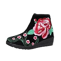 Women and Ladies The Flowers Embroidery Ankle Boots Swedge Shoe