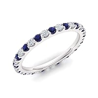 Diamondere Natural and Certified Blue Sapphire and Diamond Wedding Ring in Sterling Silver | 0.91 Carat Full Eternity Stackable Band for Women, US Size 4 to 9