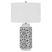Cal Lighting BO-3045TB-2 Exeter Ceramic Table Lamp with Black and White Cheetah Print and Hardback Drum Shade