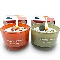 Healing Crystal Candles Decorative Soy Candle for Meditation Jar Candle Spiritual Gift for Women Scented Manifestation Candle 2 Pack Orange and Green