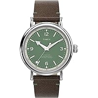 Men's Green Dial Analog Quartz Watch TW2V71200, Brown Leather Strap with Luminous Hands, 40mm, Waterproof, 2 Years Warranty