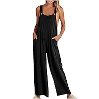 SMIDOW Womens Casual Loose Sleeveless Jumpsuits Adjustable Strap Bib Overall Wide Leg Long Pants Romper With Pockets