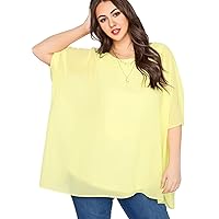 Womens 3/4 Batwing Sleeve Plus Size Elegant Summer Cape Blouse Scoop Neck Oversized Long Casual Tunic Tops Shirts