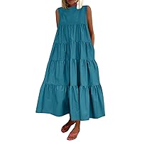 Sundresses for Women 2024 Trendy, Women's Sleeveless Casual Loose No Pocket Dresses with Pockets Plus Size Summer