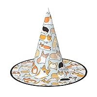 Mqgmzcorgi Pattern Print Enchantingly Halloween Witch Hat Cute Foldable Pointed Novelty Witch Hat Kids Adults