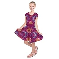 PattyCandy Girls Celestial Sky Galaxy Art Starry Night Designs Casual Short Sleeve Dress,Size:2-16