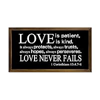 Love Is Patient Is Kind.It Always Protects Always Trusts Always Hopes Always Perseveres.Love Never Framed Wood Sign Wall Plaque 22x12in Wooden Wall Sign,Farmhouse Bedroom Living Room Home Decor