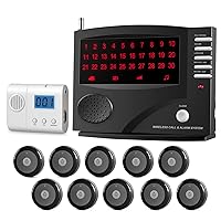 Nurse Call System Wireless Call System with 1 Portable Caregiver Pager 10 Call Buttons and 1 Central Monitoring Unit Black for Seniors Patients Clinic Emergency Nursing Care Home