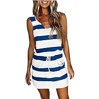 Women's Casual Dresses, Loose Striped Vest Pocket Dress with Pockets for Women Vests Fashion, S 2XL