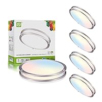 ASD LED 18 Inch Round Flush Mount Light Fixture | 28W 2750LM 3000K-5000K 100-277V | 3CCT, Dimmable, Energy Star, ETL Listed | Close to Ceiling Double Ring Lamp, Low Profile Lighting | Nickel, 4 Pack