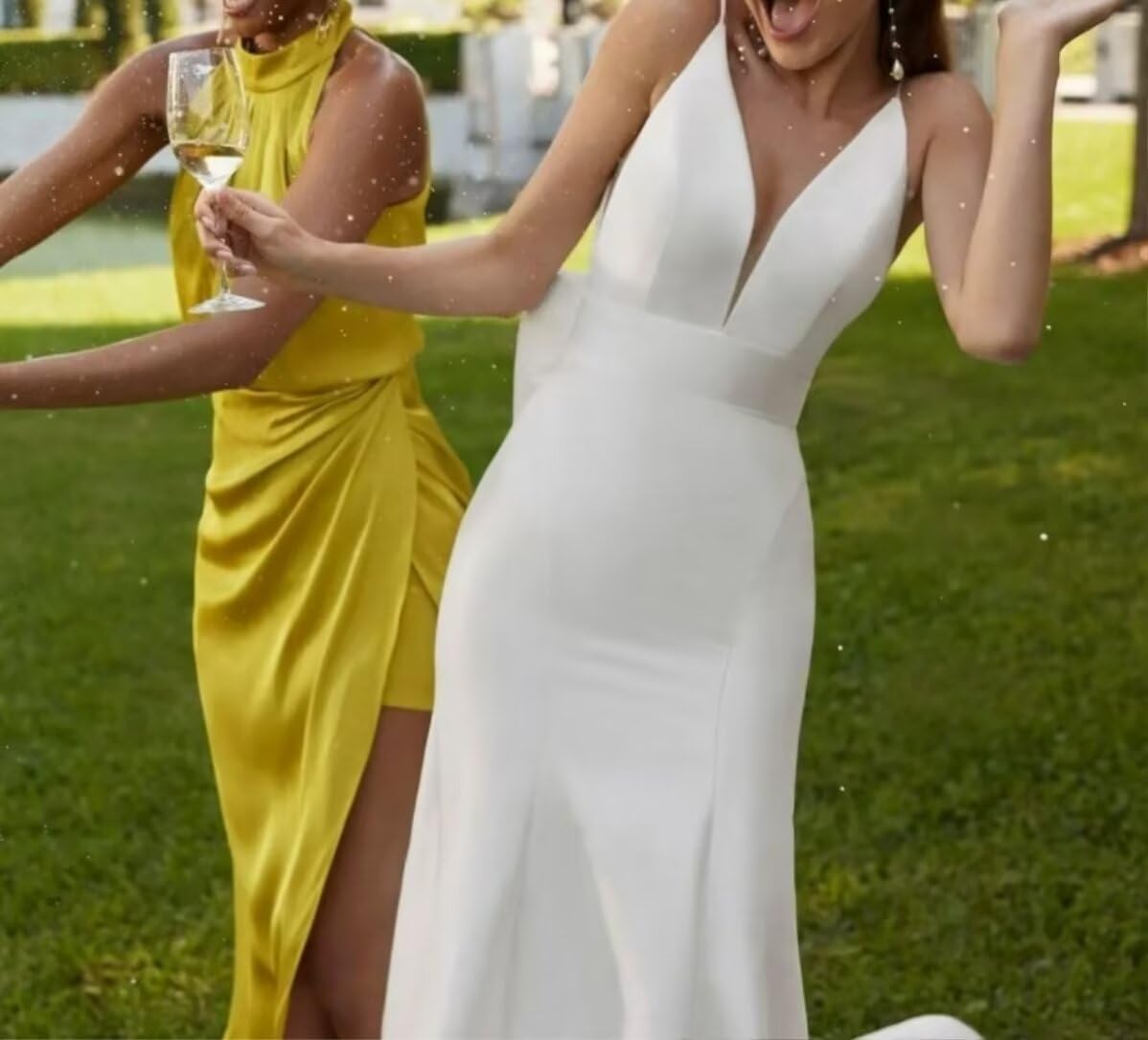 DNEKSEIK Elegant Mermaid Satin Wedding Dresses for Bride Spaghetti Strap Bridal Gown Open Back with Bow for Women