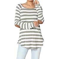 TheMogan Women's S~3X Essential Long Sleeve V-Neck Draped Jersey Knit Rounded Hem Top
