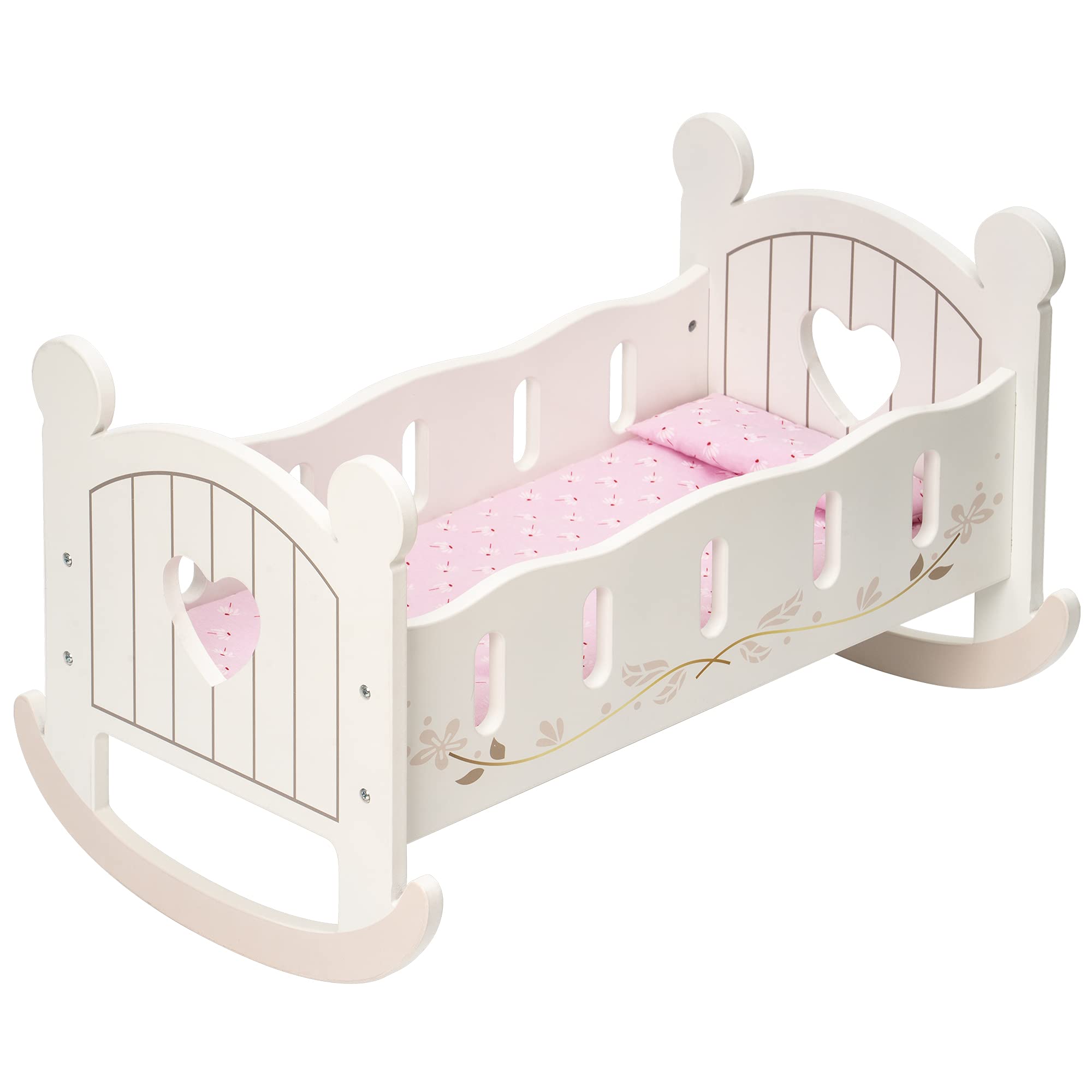 ROBOTIME Wooden Doll Cradle Rocking Baby Doll Crib, Reversible Doll Bed for Dolls Girl,Fits Dolls up to 18 Inches (White)
