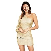 WilFiks One Shoulder Sequin Tight Homecoming Dresses for Teens Sparkly Long Sleeve Short Prom Party Cocktail Dress