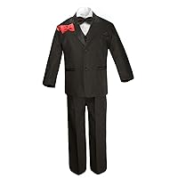 Formal Boy Black Suit Paisley Handkerchief Tuxedo Kid Teen Free Red Bow Tie (12)
