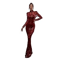 High Neck Fully Covered Sequined Mermaid Prom Evening Shower Party Dress Celebrity Pageant Gala Gown