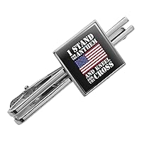 I Stand For The Flag Kneel Cross USA American Flag Patriotic Square Tie Bar Clip Clasp Tack- Silver or Gold