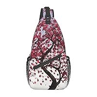 Japanese Cherry Tree Print Sling Backpack Travel Sling Bag Casual Chest Bag Hiking Daypack Crossbody Bag For Men Women