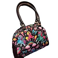 Women's Unicorn Bowler Bag Top-Handle Purse Faux Leather Handbag
