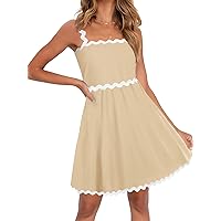 MEROKEETY Women's Summer Spaghetti Strap Sleeveless Backless Smocked Flowy A-Line Beach Mini Dress