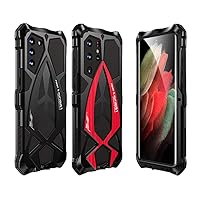 Shockproof Case for Galaxy S21+ Military Rugged Built-in Silicone Metal 360 Degree Military Protection Phone Cover for S21 Plus - Red