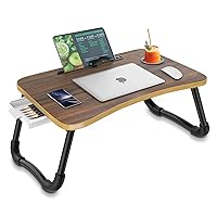 Foldable Laptop Bed Table Multi-Function Lap Bed Tray Table with Storage Drawer and Water Bottle Holder, Serving Tray Dining Table with Slot for Eating, Working on Bed/Couch/Sofa