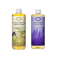 Carolina Castile Soap Carolina Unscented and Lavender Castile Soap Liquid - 32 oz Vegan & Pure Organic Concentrated Non Drying All Natural Formula Body Wash & Shampoo