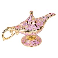 Vintage Aladdin Magic Genie Lamp Light for Home Party Wedding Table Decoration & Gift,Classic Zinc Alloy Arabian Lamp Jewelry Box (Gold & Pink)