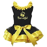 Petitebella Bee-utiful Cotton Shirt Black Yellow Petal Skirt Outfit 1-8y