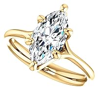 10K Solid Yellow Gold Handmade Engagement Ring 1 CT Marquise Cut Moissanite Diamond Solitaire Wedding/Bridal Rings for Women/Her Propose Gift