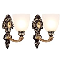 NOXARTE 2 Pack Vintage Wall Sconce Brass Wall Mounted Light Ceiling Fixture with Milk White Glass Shades for Living Room Bedroom Hallway
