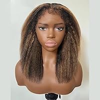 Ombre 1B/27 Highlight Color HD Transparent Lace Front Human Hair Wigs Ready To Wear Wig Glueless Kinky Straight Bob Wig With Kinky Edges Natural Hairline 13x4 Lace Front Wigs Short Bob Wigs 12 Inch