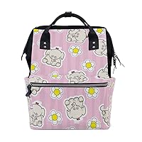 Diaper Bag Backpack Happy Elephants Flowers Casual Daypack Multi-Functional Nappy Bags