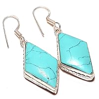 Top On Trending Earring! Blue Turquoise HANDMADE Jewelry Sterling Silver Plate 1.5