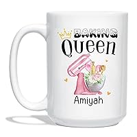 Baking Queen Tea Mug, Personalized Baker Gift With Name, Baking Queen Coffee Cup, Customized Baker Mug From Friend, Custom Baking Ceramic Cup, White Ceramic Mug 11oz 15oz, Cakeaholic Porcelain Cup