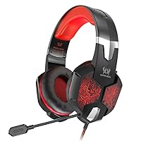 VersionTECH. Gaming Headset for Xbox One/PS4 Controller, PC, Wired Surround Sound Gaming Headphones with Noise Cancelling Mic, RGB LED Backlit for Nintendo Switch/3DS, Mac, Destop Computer Games - Red