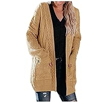 Cable Knit Cardigans for Women Fall Winter Oversized Solid Open Front Sweater Casual Long Sleeve Coat with Pockets