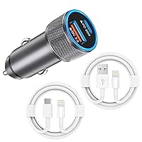 iPhone Car Charger,USB C Fast Car Charger[Apple MFi Certified] Apple Car Charging 38W Dual Port Car Charger Cigarette Lighter Adapter 2x3ft PD&QC 3.0 Lightning Cable for iPhone 14/13/12 Pro/11/Airpods