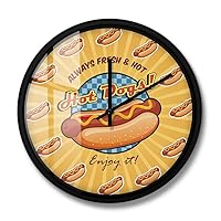 Always Fresh Hot American Hot Dogs Silent Quartz Wall Clock Kitchen Art Fast Food Restaurant Sandwich Ketchup Mustard Metal Frame Wall Watch