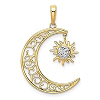 14k and White Rhodium Sparkle Cut Celestial Moon And Dangle Sun Pendant Necklace Measures 30.22x21.16mm Wide 0.8mm Thick Jewelry for Women