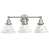 Design House 589036-SN Augustin Transitional Indoor Dimmable 3-Light Bathroom Vanity Light Fixture with Clear Seedy Glass Shades for Above The Mirror, Satin Nickel